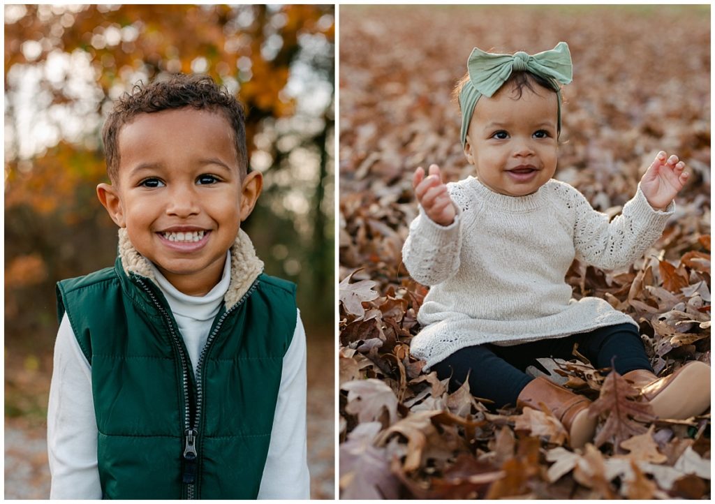 Cute Boy and Girl in fall leaves