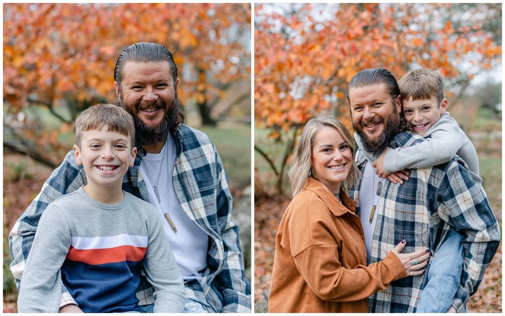 Father and son and blended family at Hartville Ohio fall session