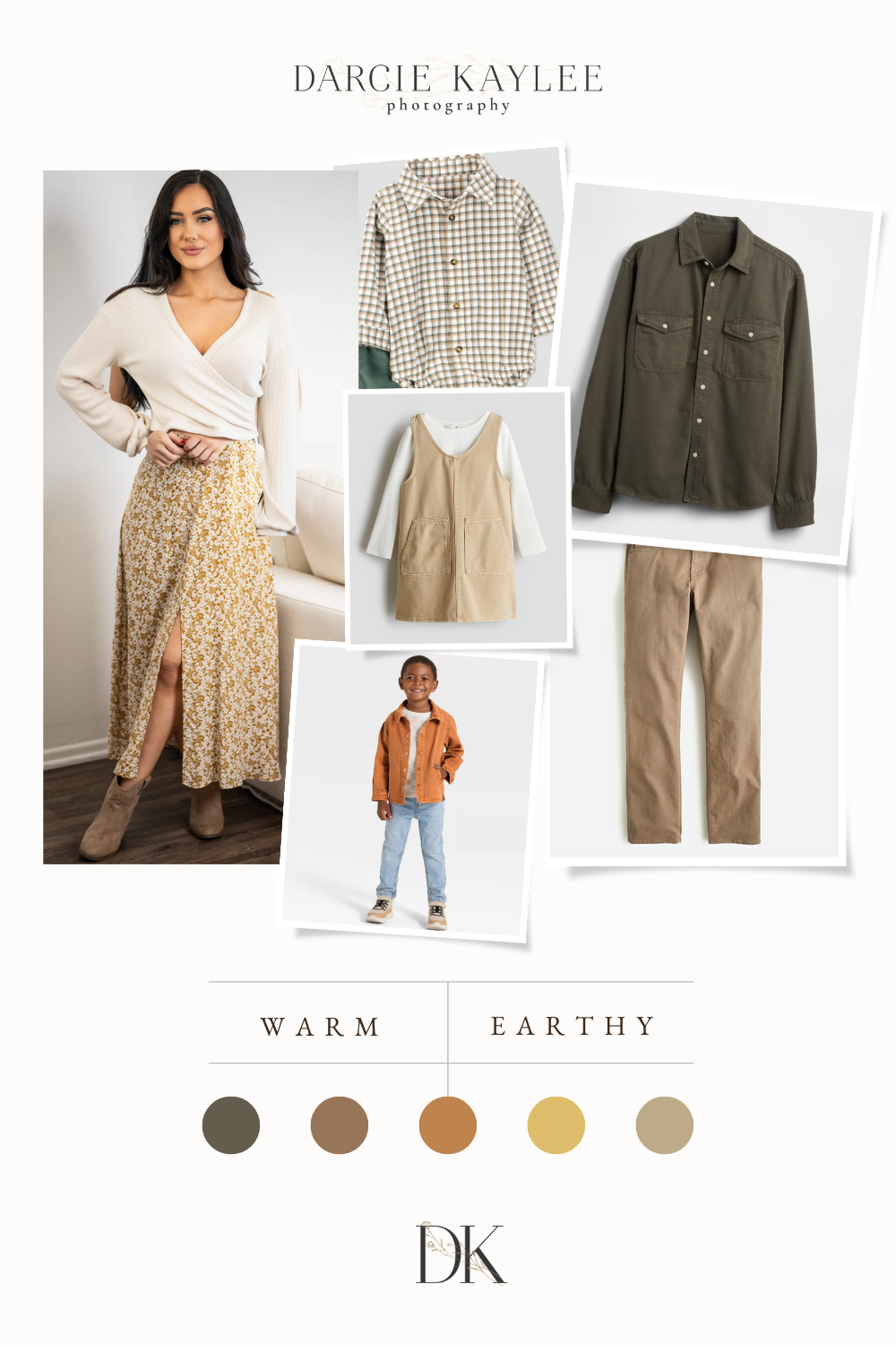 Neutral tones help bring this fall styling for the whole family together in a cohesive way.